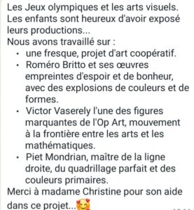 A l'Ecole du Sacré-Coeur de Gouzeaucourt, félicitations à nos CM et à leur enseignante Mme De Stoop à l'initiative de ce très beau projet en arts visuels. Le résultat est époustouflant !