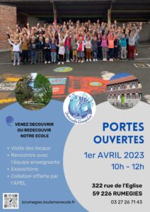 Rendez-vous le 𝙨𝙖𝙢𝙚𝙙𝙞 𝟭𝙚𝙧 𝙖𝙫𝙧𝙞𝙡 𝙙𝙚 𝟭𝟬𝙝 à 𝟭𝟮𝙝 pour les Portes Ouvertes de l’école Immaculée Conception de Rumegies !